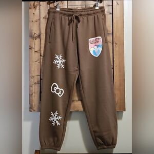 Hello Kitty Brown Joggers with Snowflake Graphic Size Large